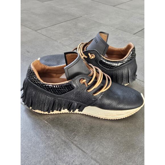 Esseutesse Leather Fringe Sneaker Black Women’s Size 39 EUR 9 US Made In Italy - Picture 3 of 11